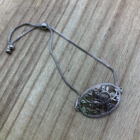 IBB Brillance Marcasite Butterfly Floral Adjustable Slide Bracelet - Picture 5 of 7